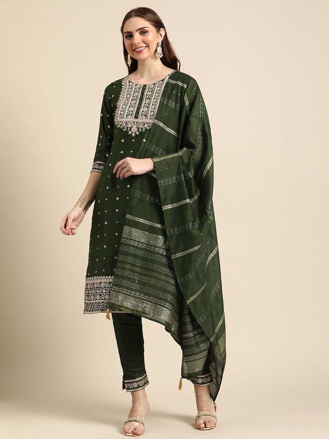 anouk women ethnic motifs embroidered mirror work kurta with trousers & with dupatta