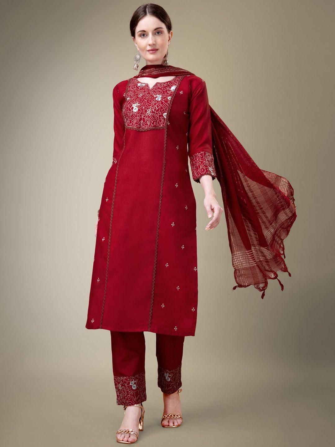 anouk women ethnic motifs embroidered regular thread work kurta with trousers & with dupatta