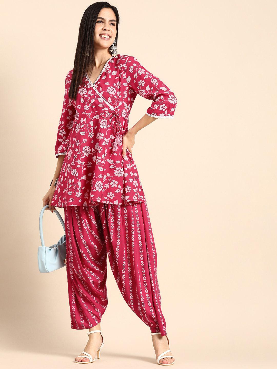 anouk women ethnic motifs printed angrakha kurta with patiala