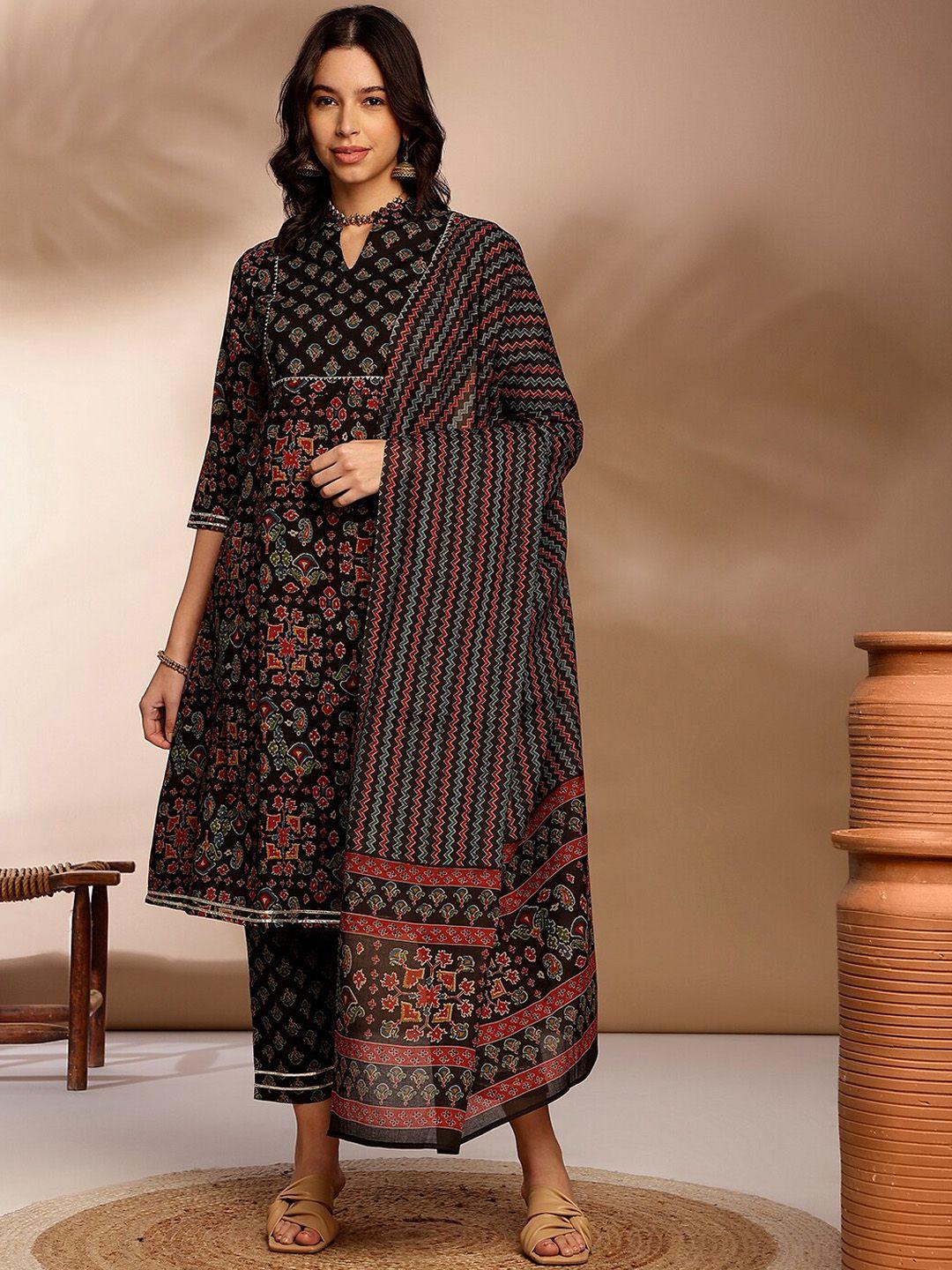 anouk women ethnic motifs printed empire gotta patti pure cotton kurta with trousers & with dupatta