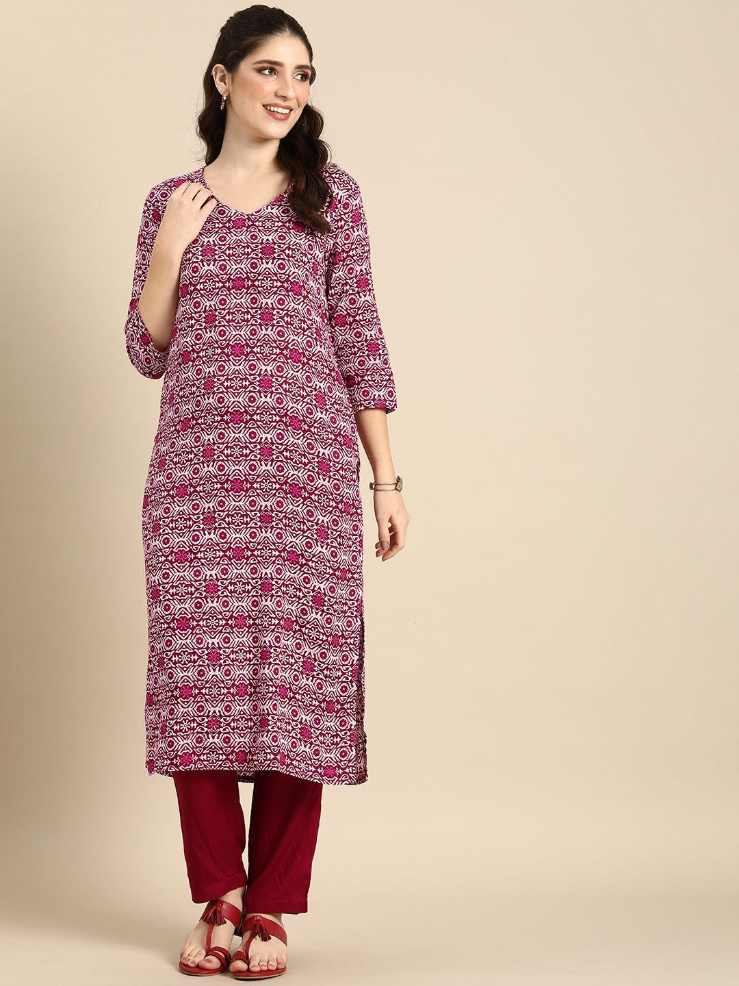 anouk women ethnic motifs printed kurta & trousers