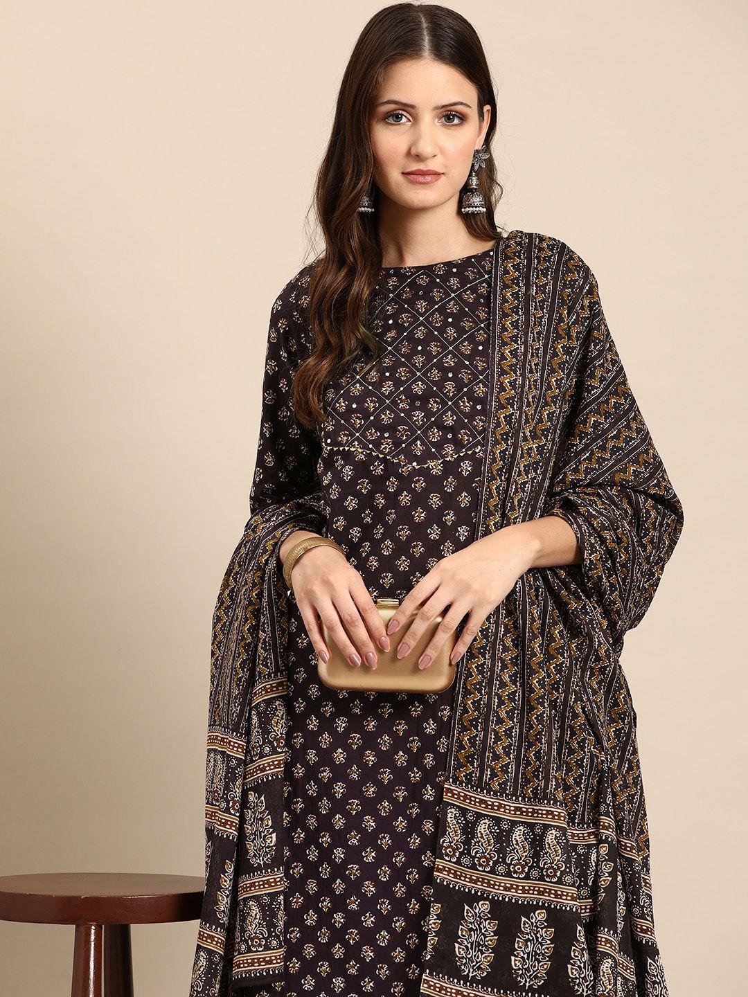 anouk women ethnic motifs printed pure cotton kurta with trousers & dupatta