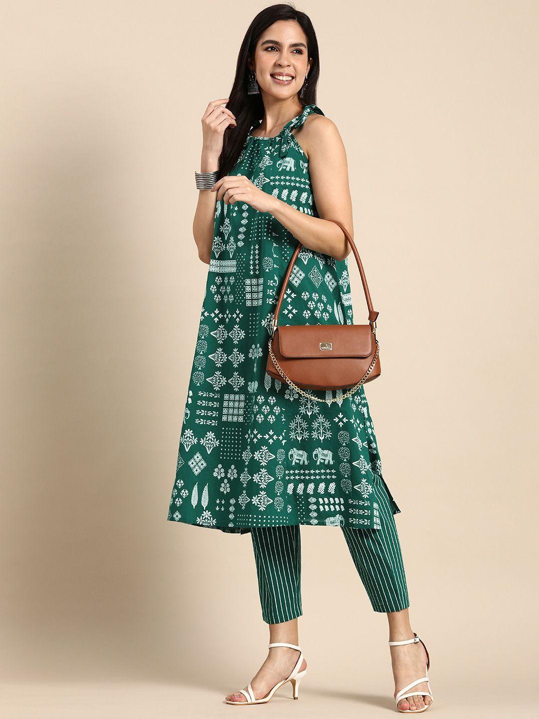 anouk women ethnic motifs printed pure cotton kurta with trousers