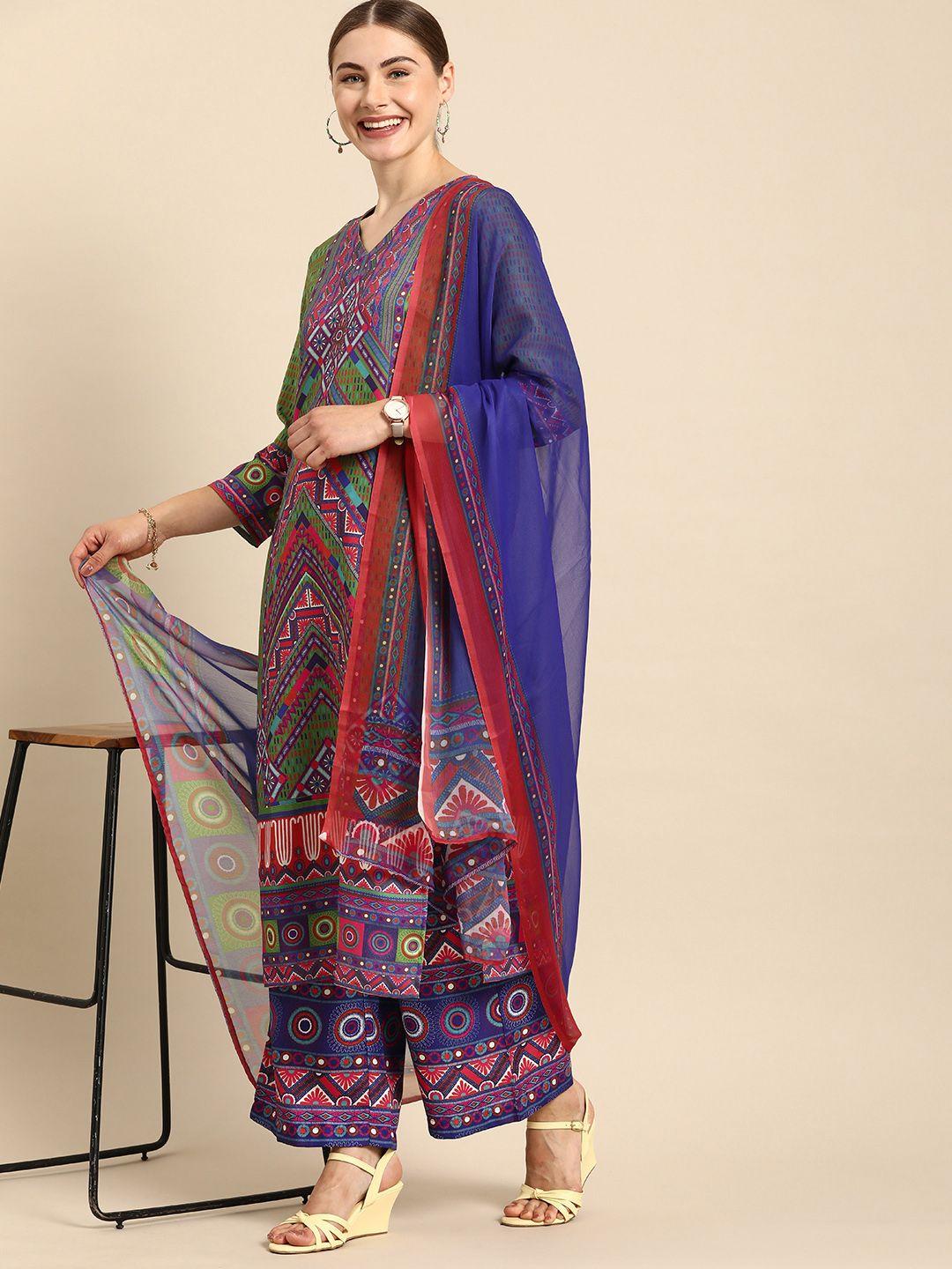 anouk women ethnic motifs printed regular kurta with palazzos & with dupatta