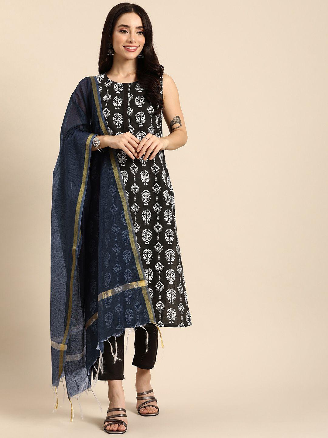 anouk women ethnic motifs printed regular kurta with trousers & dupatta