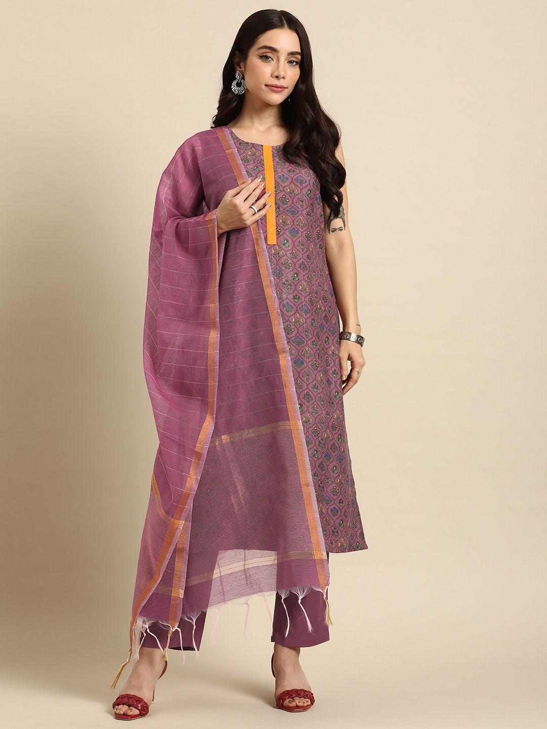 anouk women ethnic motifs printed regular kurta with trousers & with dupatta