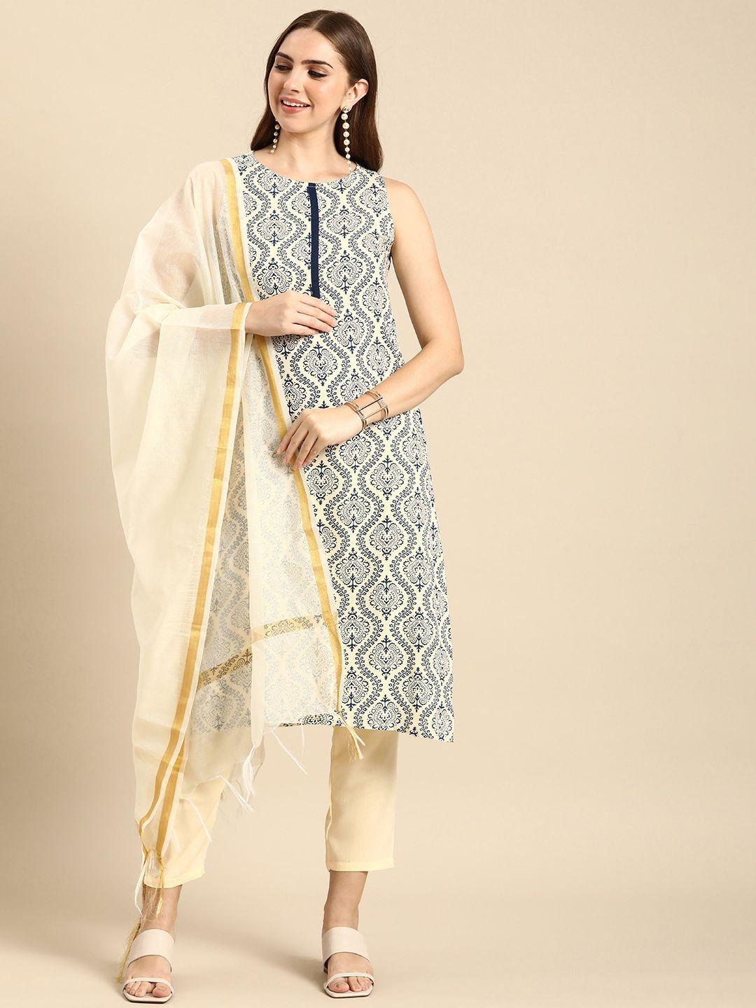 anouk women ethnic motifs printed regular kurta with trousers & with dupatta