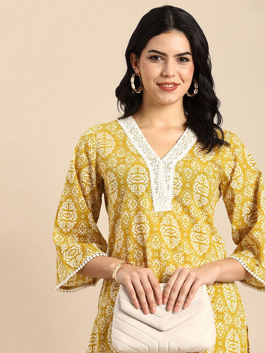 anouk women ethnic motifs printed regular pure cotton kurta with harem pants