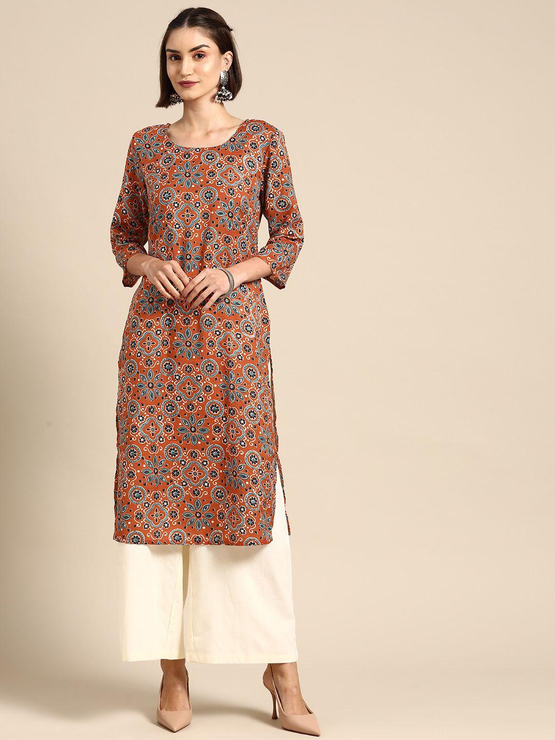 anouk women ethnic motifs printed v-neck straight kurta