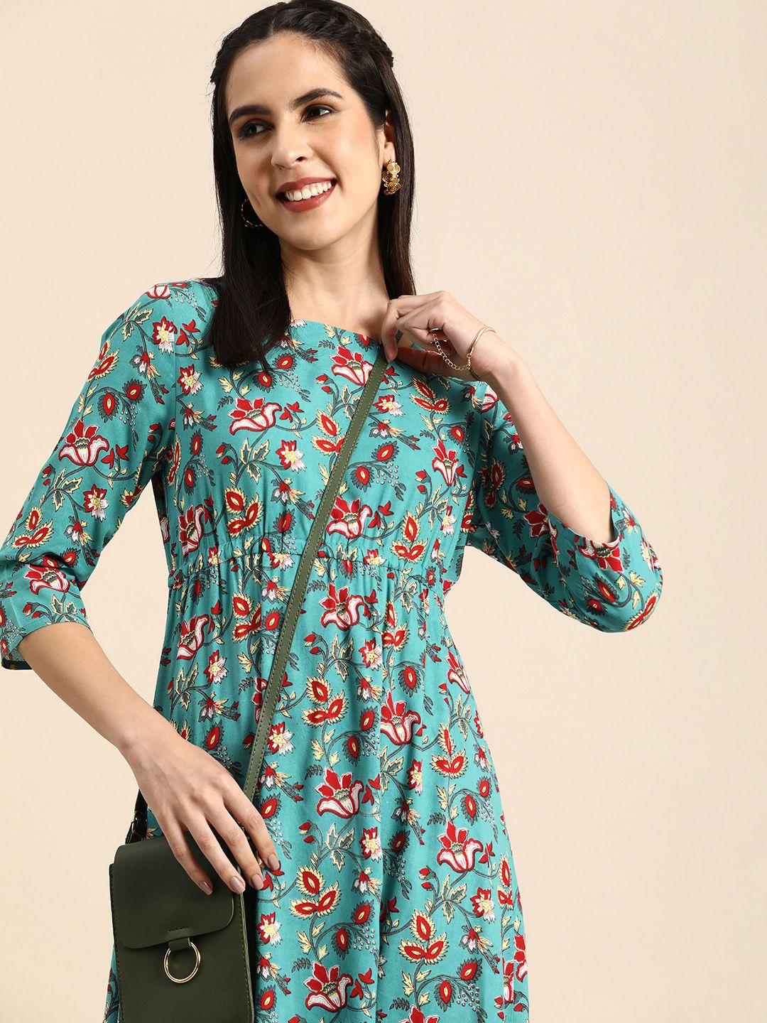 anouk women floral printed a-line kurta