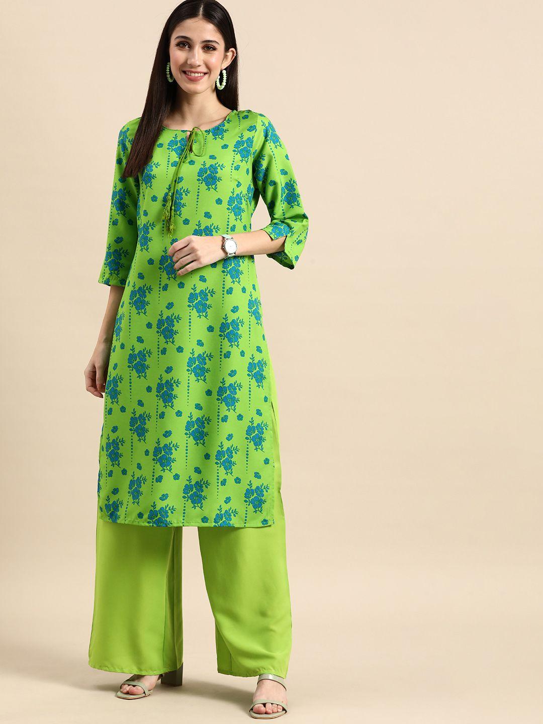 anouk women floral printed kurta with palazzos