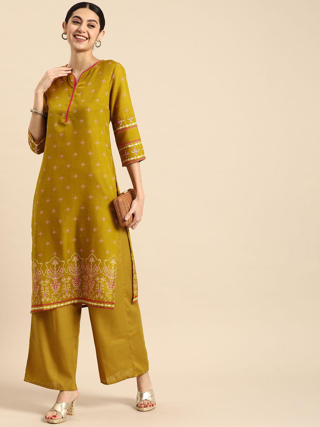 anouk women floral printed kurta with palazzos