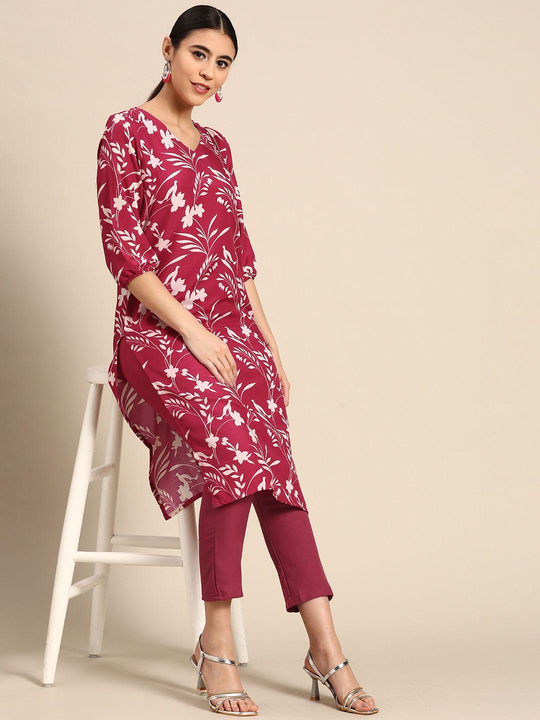 anouk women floral printed kurta with trousers