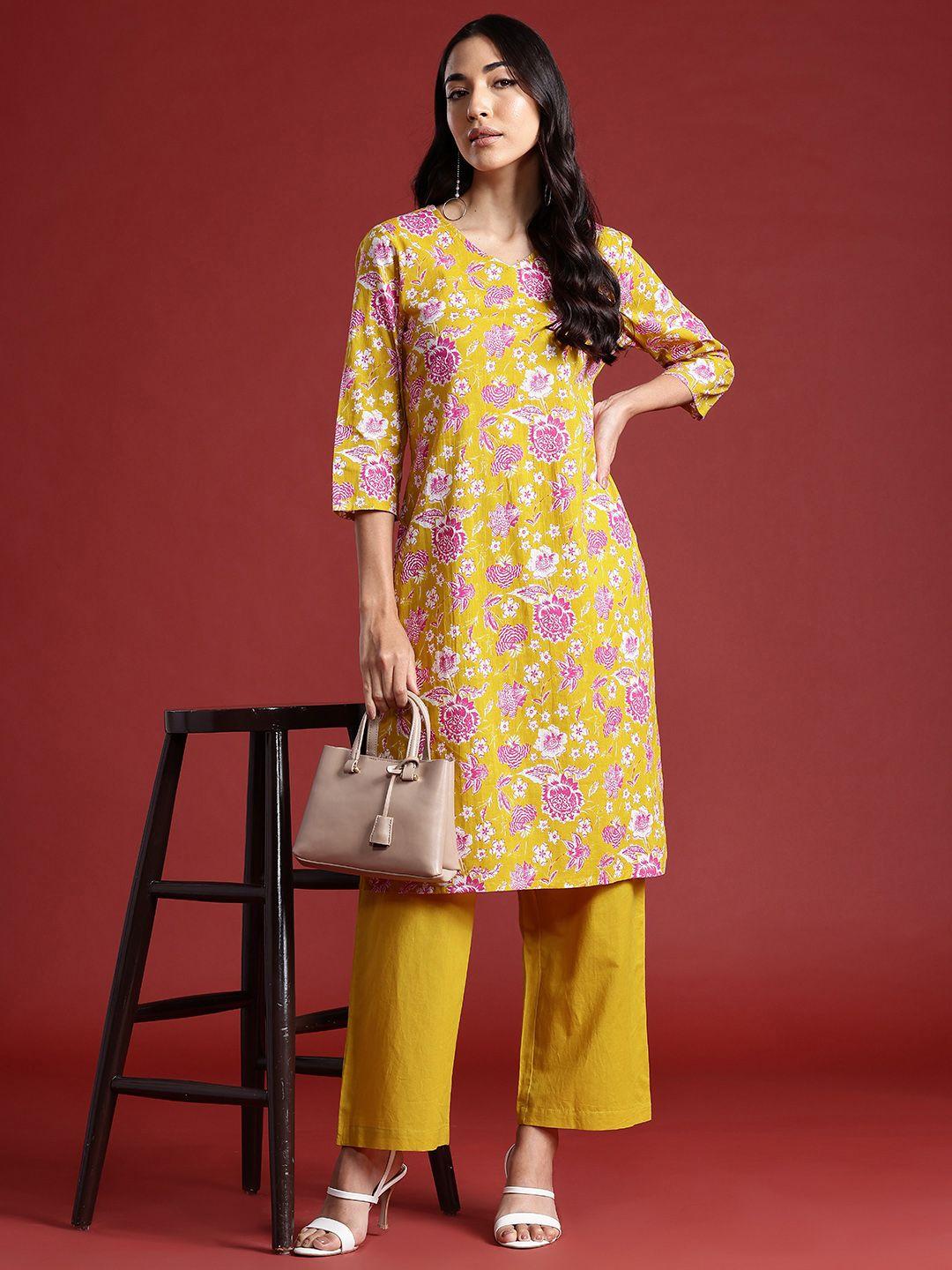 anouk women floral printed kurta with trousers