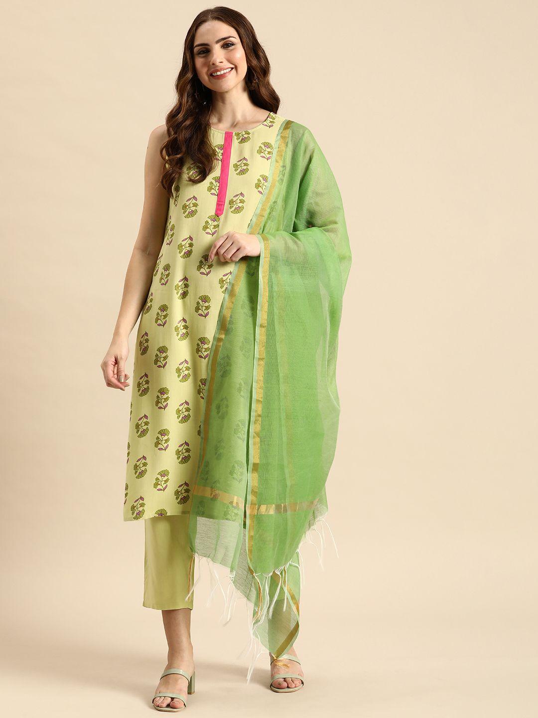 anouk women floral printed regular kurta with trousers & with dupatta