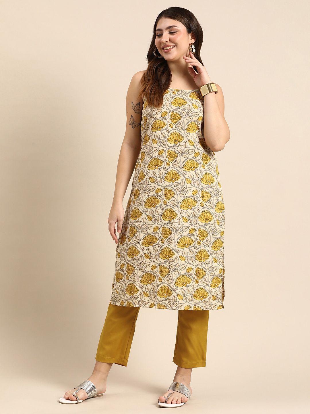 anouk women floral printed regular kurta with trousers