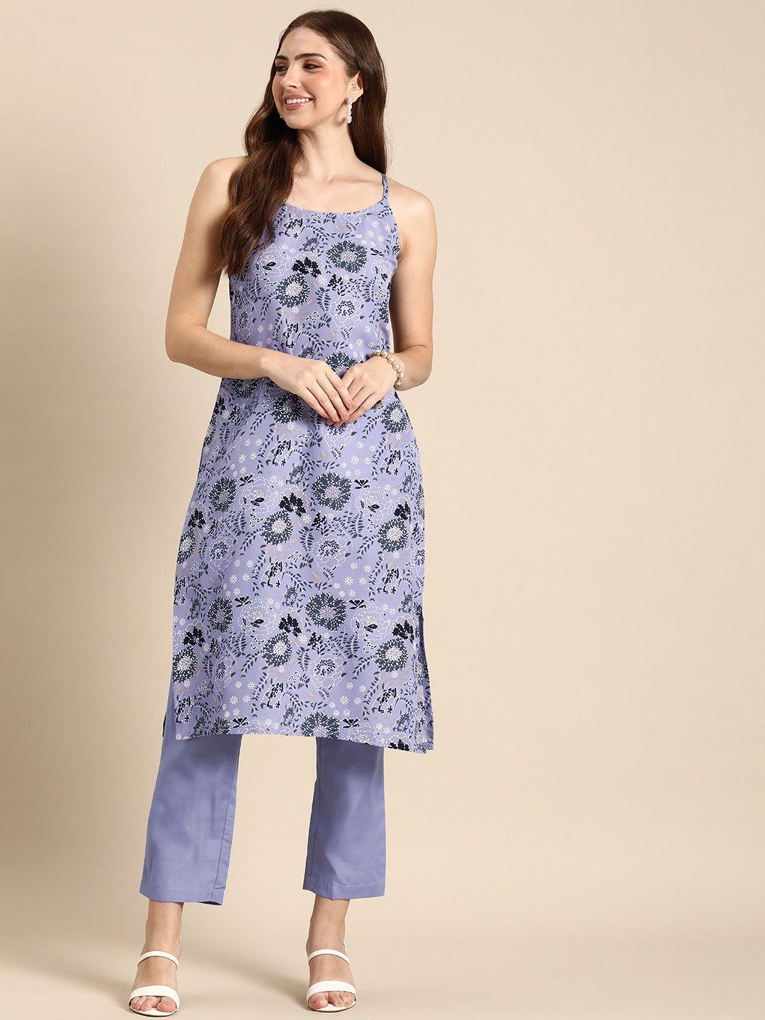 anouk women floral printed regular kurta with trousers