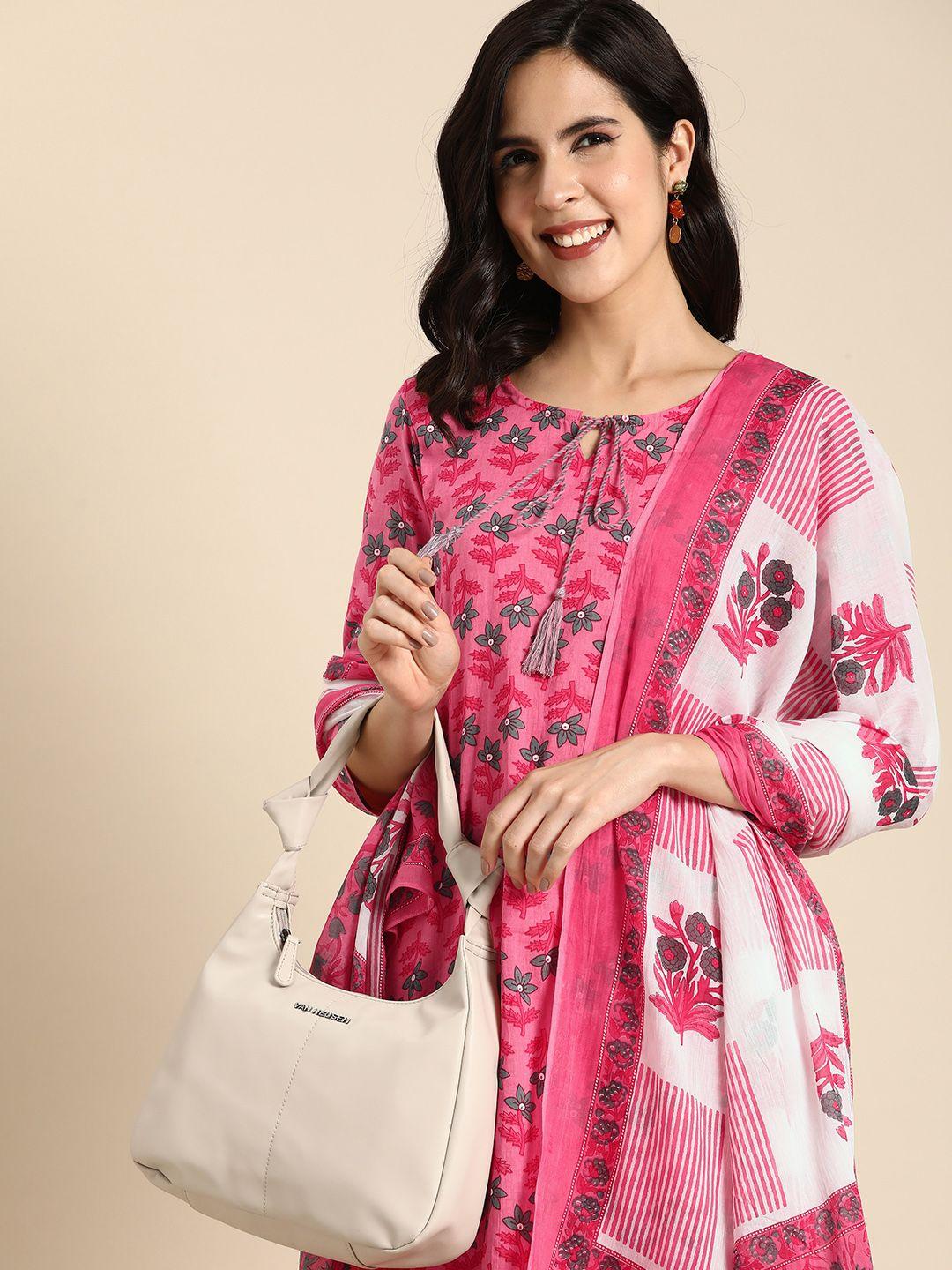 anouk women floral printed regular pure cotton kurta with trousers & with dupatta
