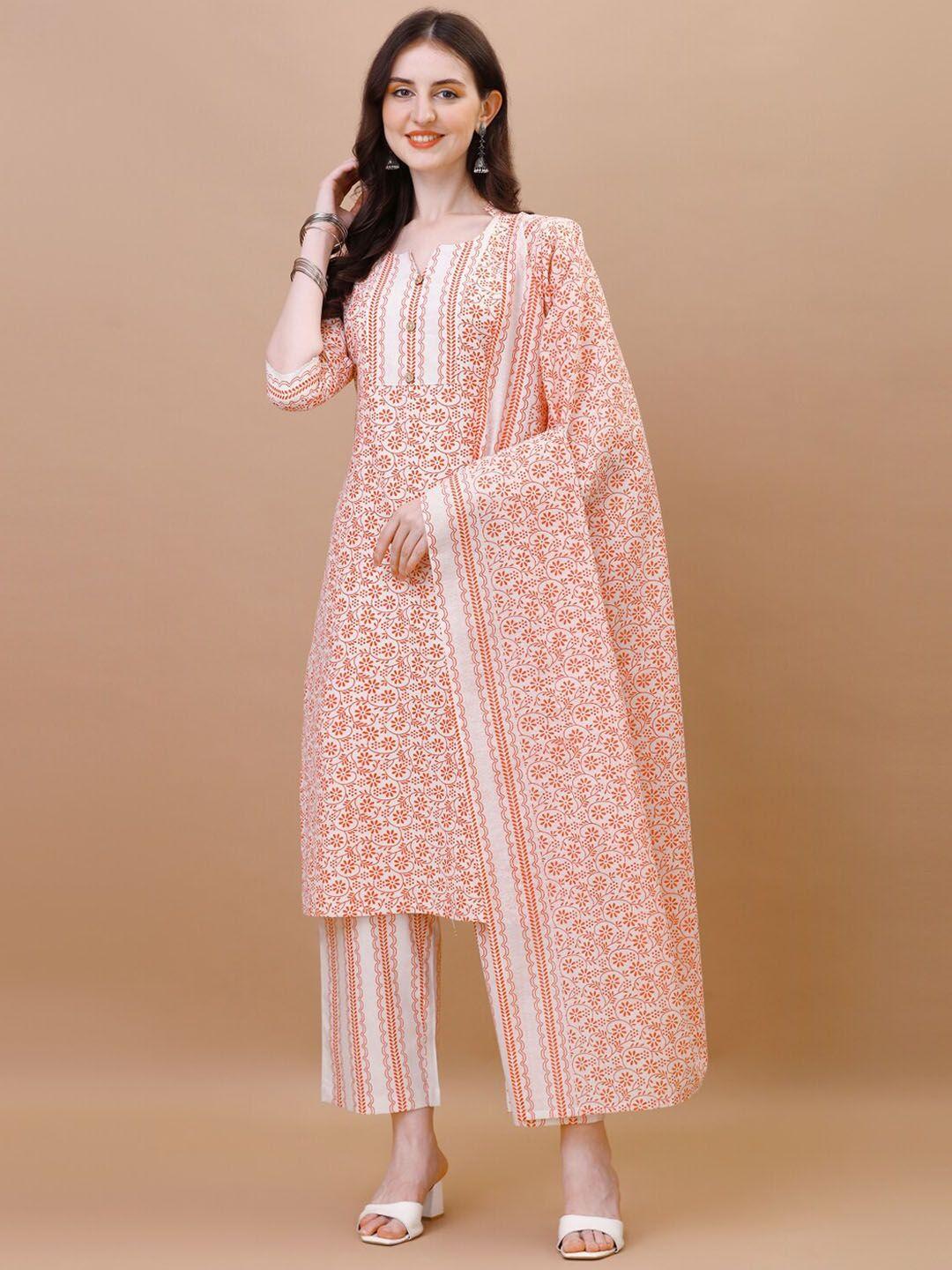 anouk women floral printed regular pure cotton kurta with trousers & with dupatta