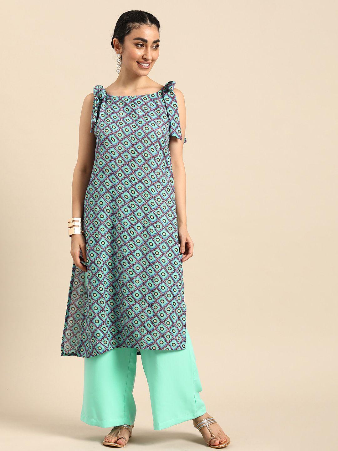 anouk women geometric printed kurta with palazzos