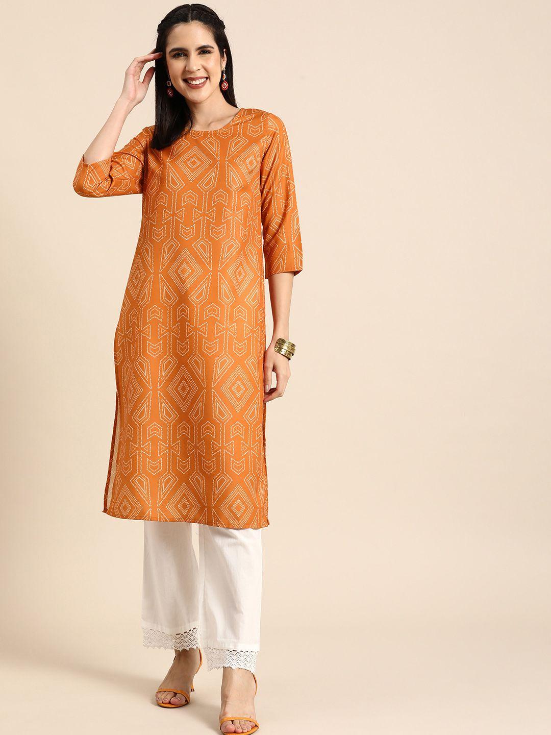 anouk women geometric printed straight kurta