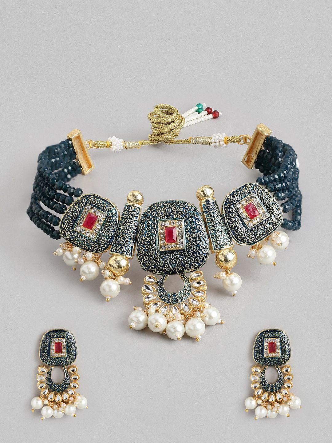 anouk women gold-plated kundan jewellery set