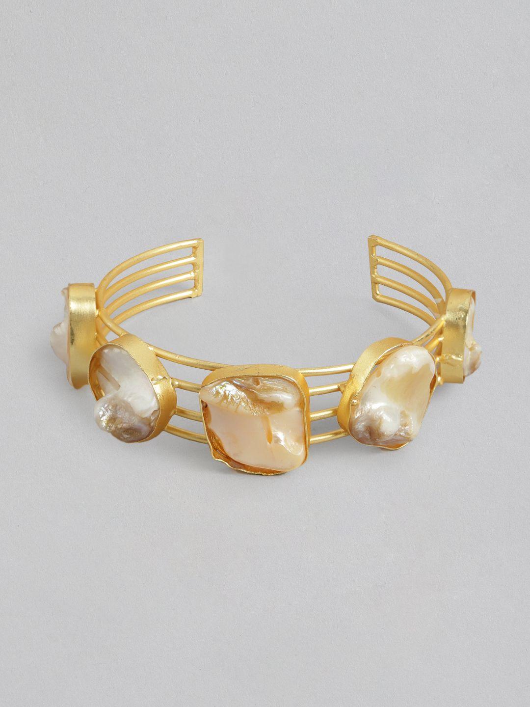 anouk women gold-plated mother of pearl studded cuff bracelet