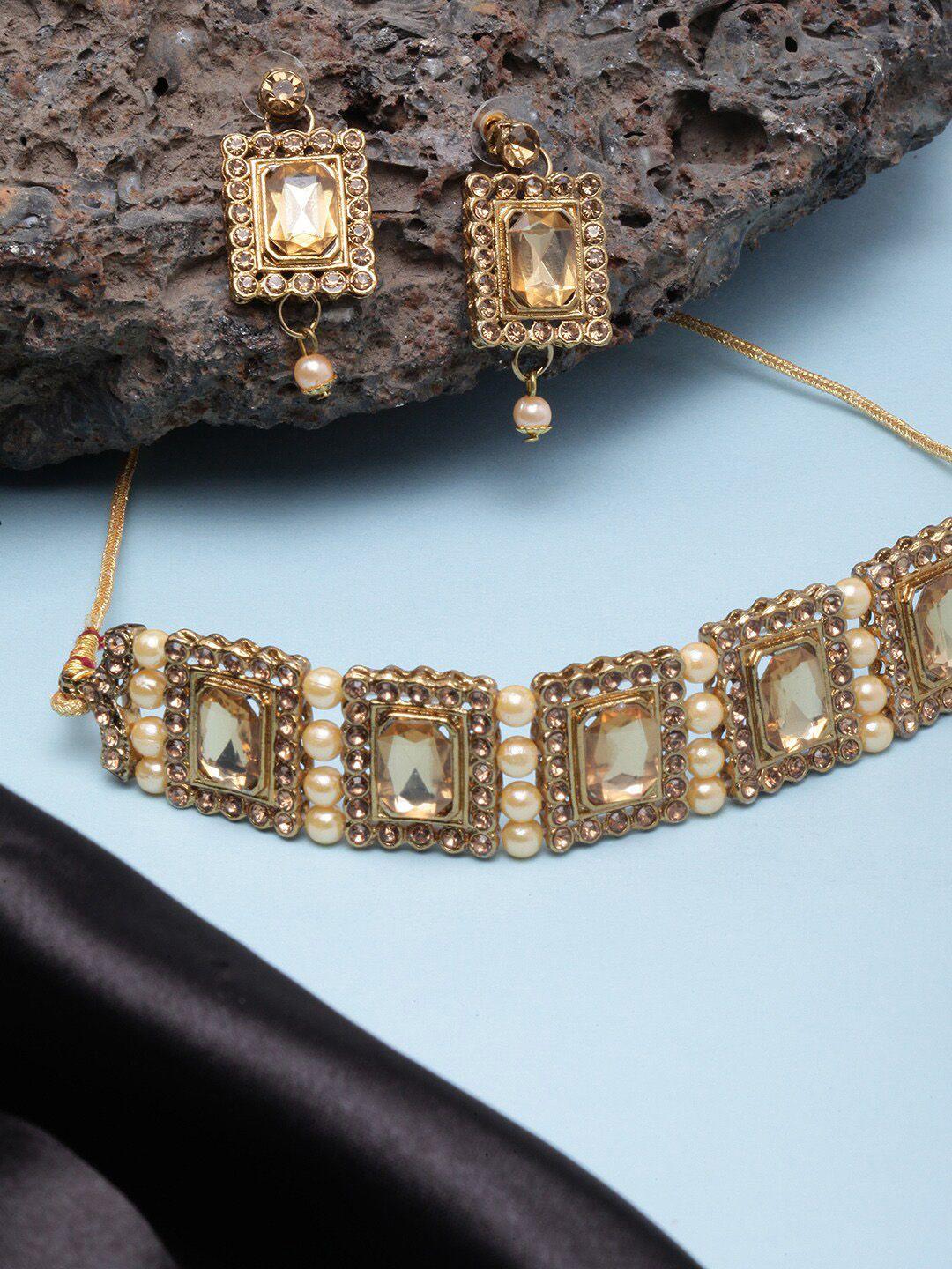 anouk women gold-plated stones & beads-studded jewellery set