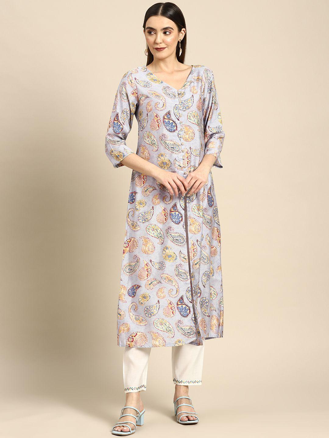 anouk women lavender paisley printed kurta