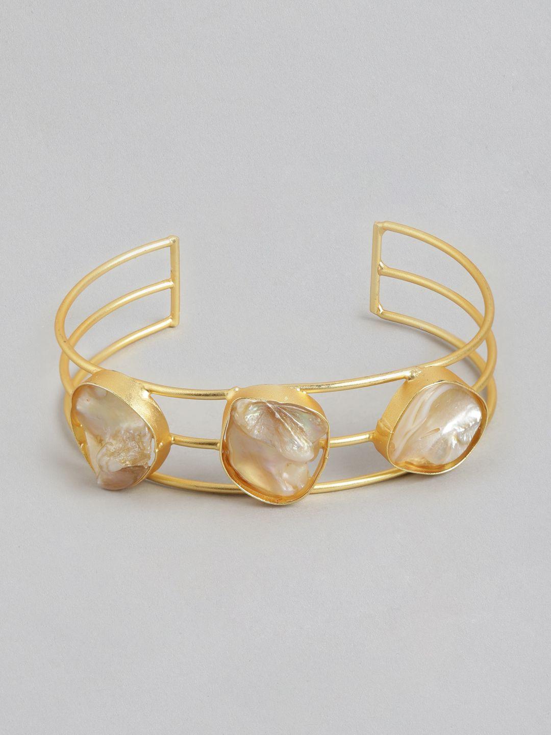 anouk women mother of pearl studded gold-plated cuff bracelet