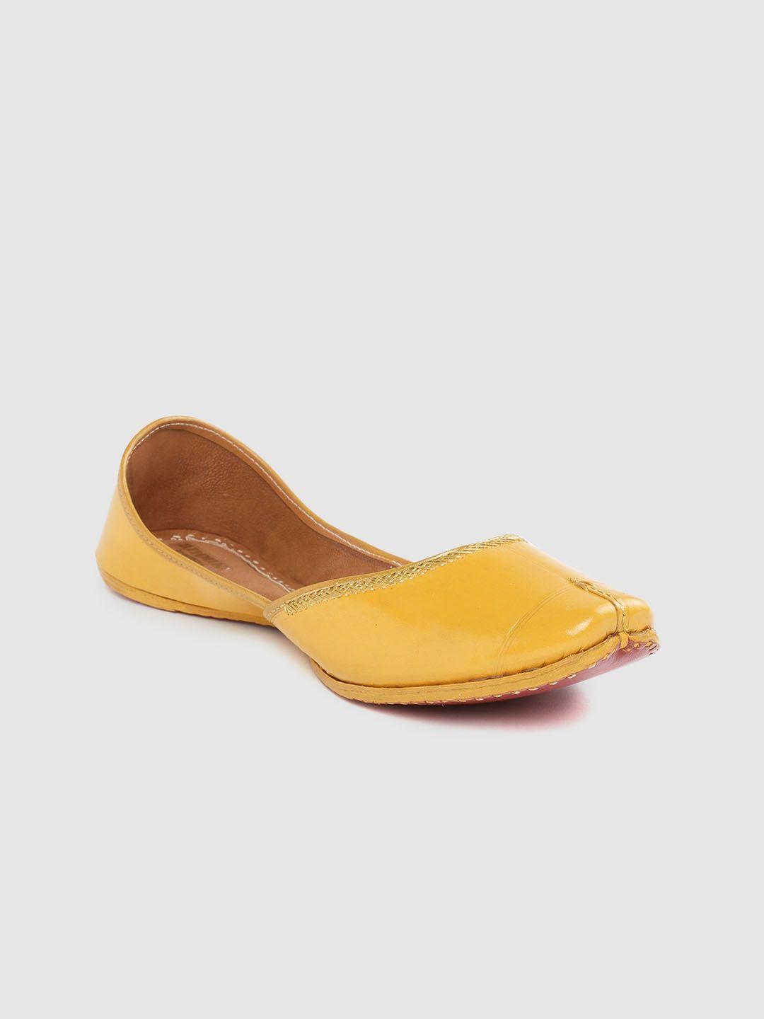anouk women mustard yellow solid handcrafted mojaris