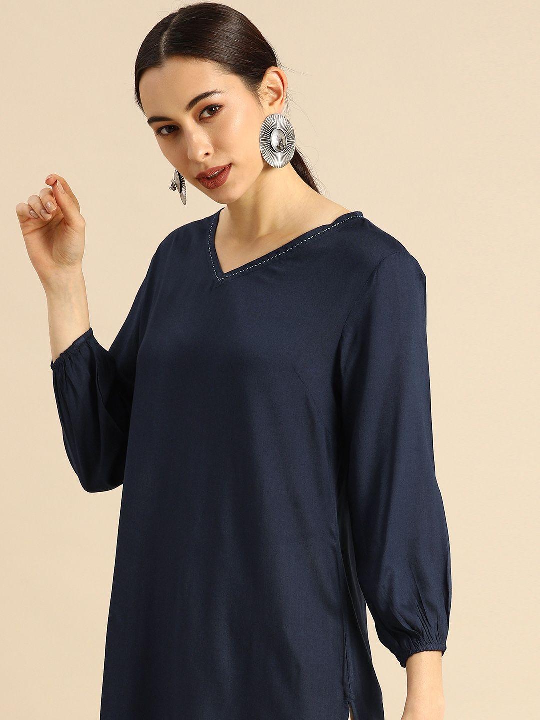 anouk women navy blue kurta