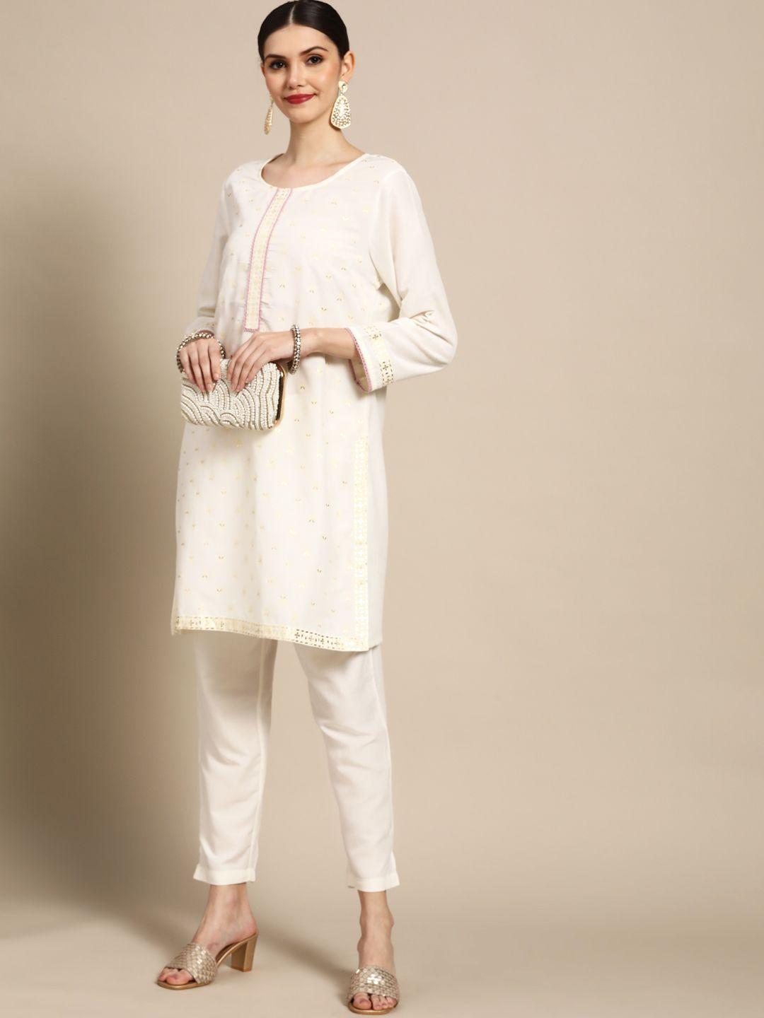 anouk women off white ethnic motifs printed kurta with trousers