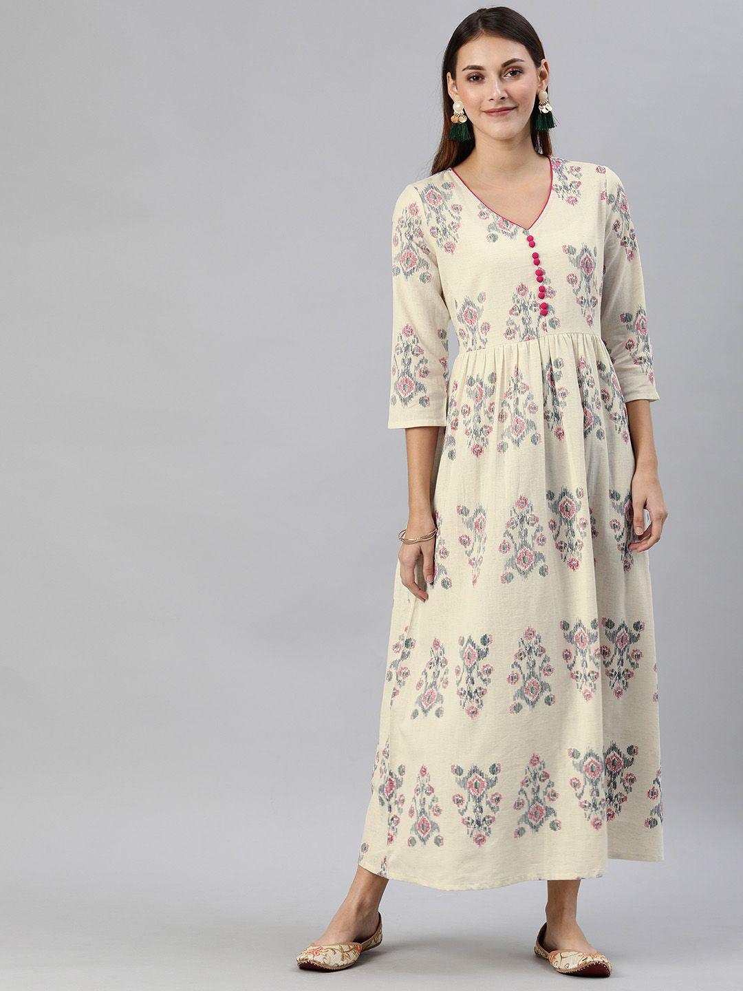 anouk women off-white printed a-line dress