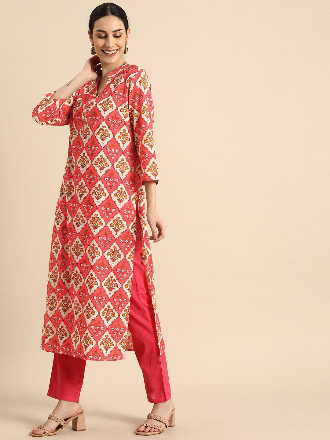 anouk women orange ethnic motifs printed kurta