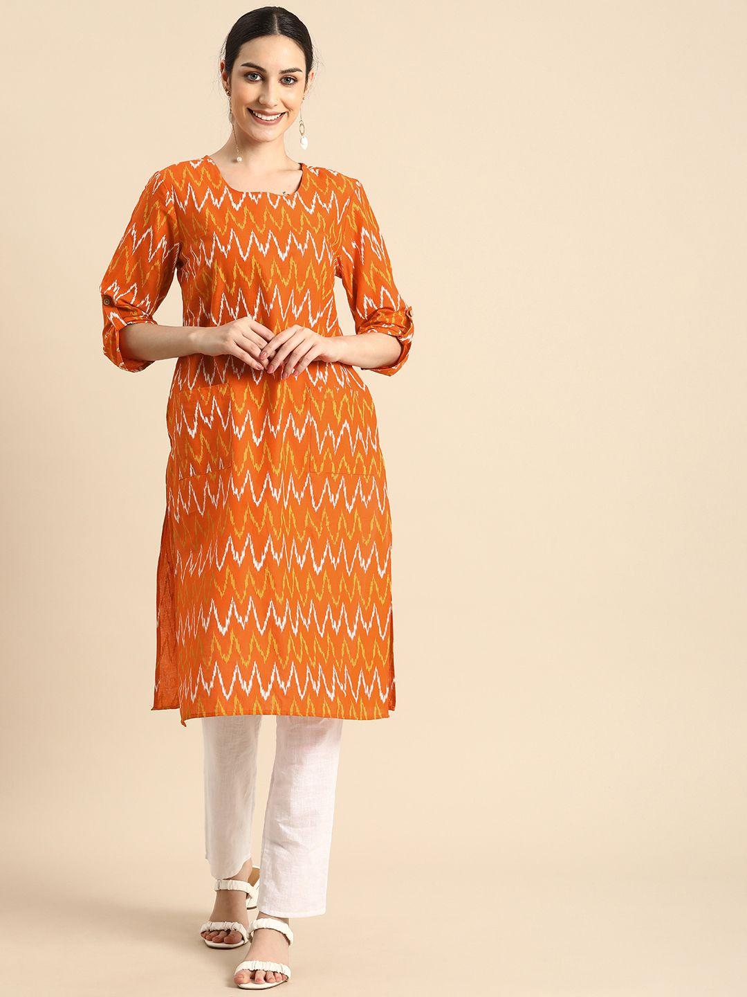 anouk women orange printed kurta