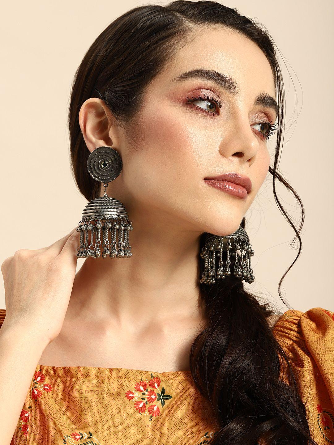 anouk women oxidised dome shaped jhumkas