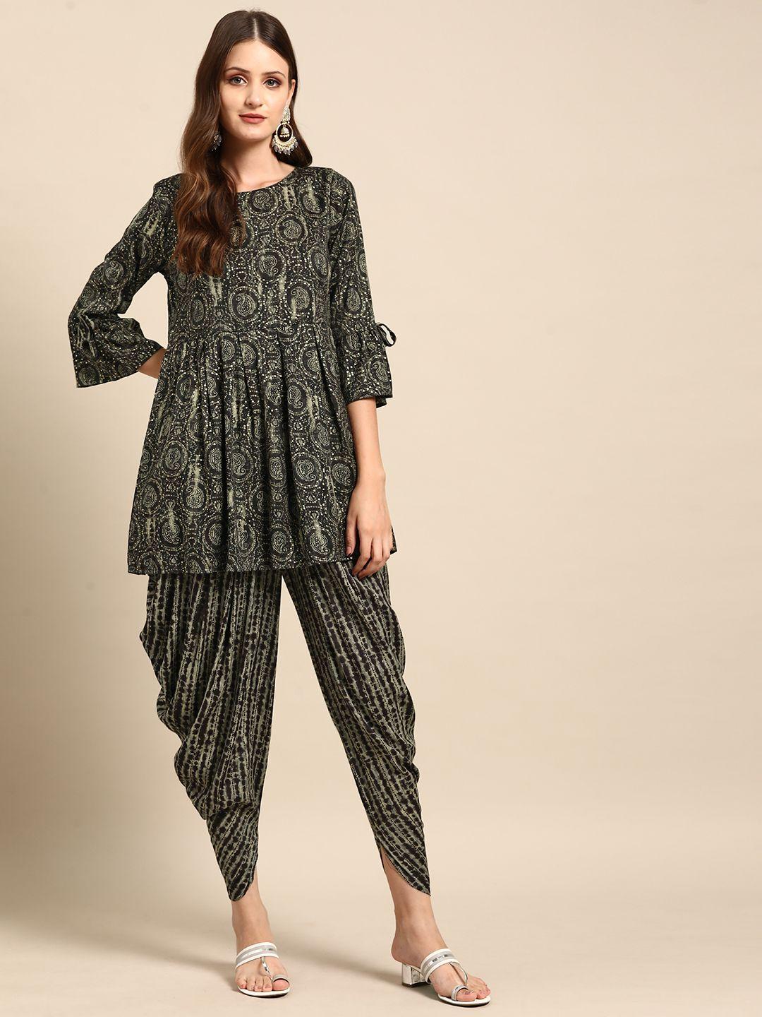 anouk women paisley printed pleated top with dhoti pants