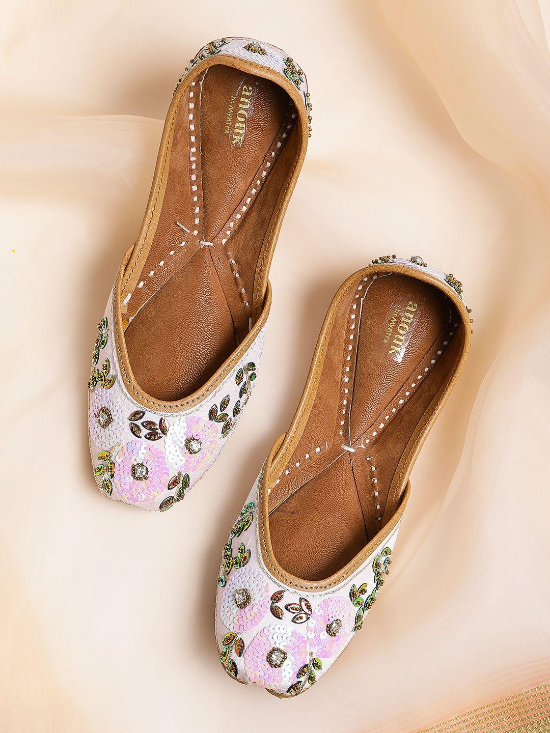 anouk women pink & blue embellished mojaris with iridescent effect