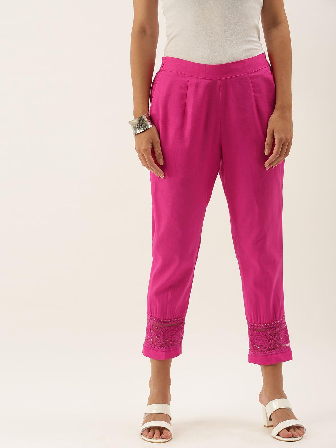 anouk women pink hem design cigarette trousers