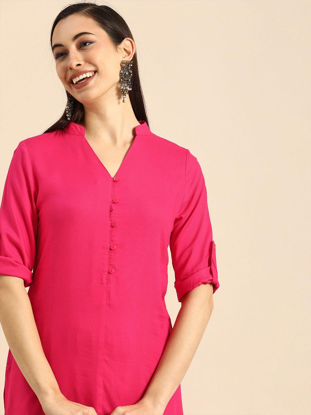 anouk women pink kurta