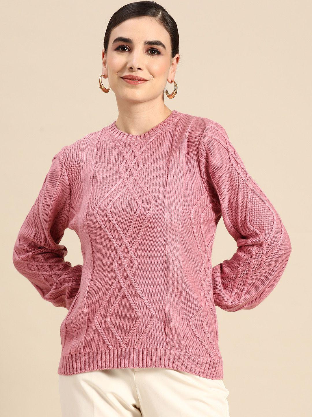 anouk women pink self design pullover