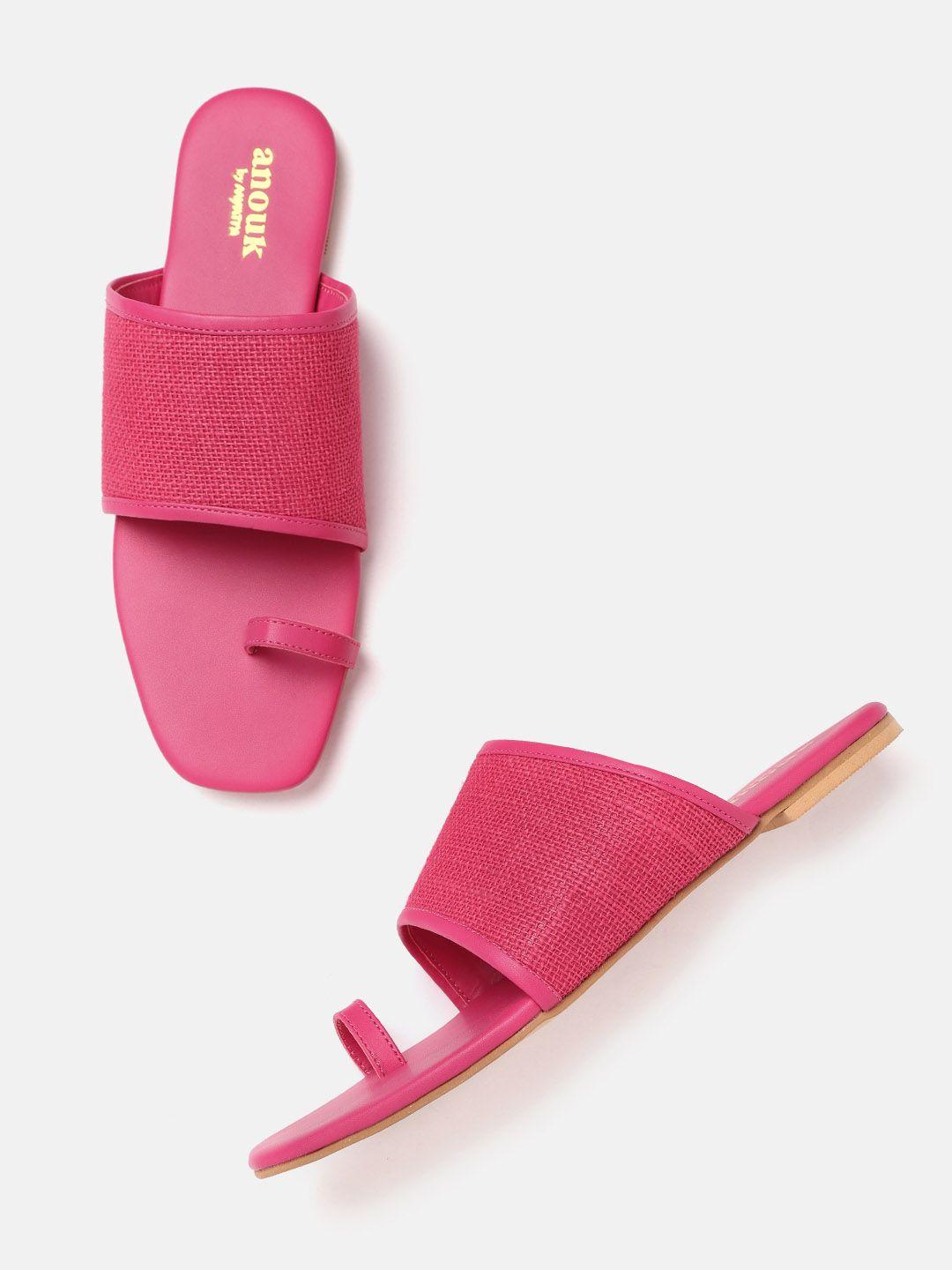 anouk women pink woven design one toe flats