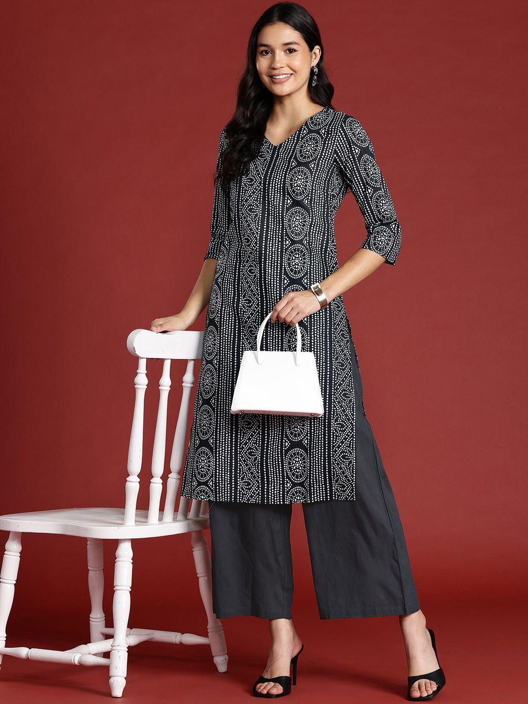 anouk women printed pure cotton kurta with palazzos