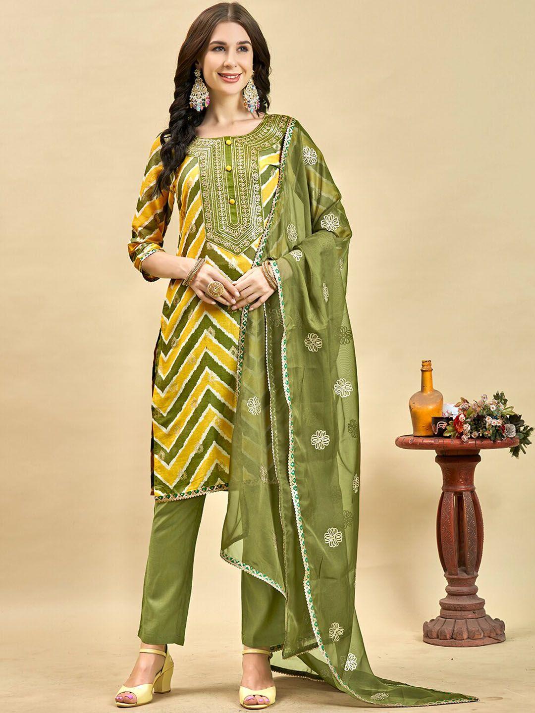 anouk women printed regular gotta patti pure cotton kurta with trousers & with dupatta