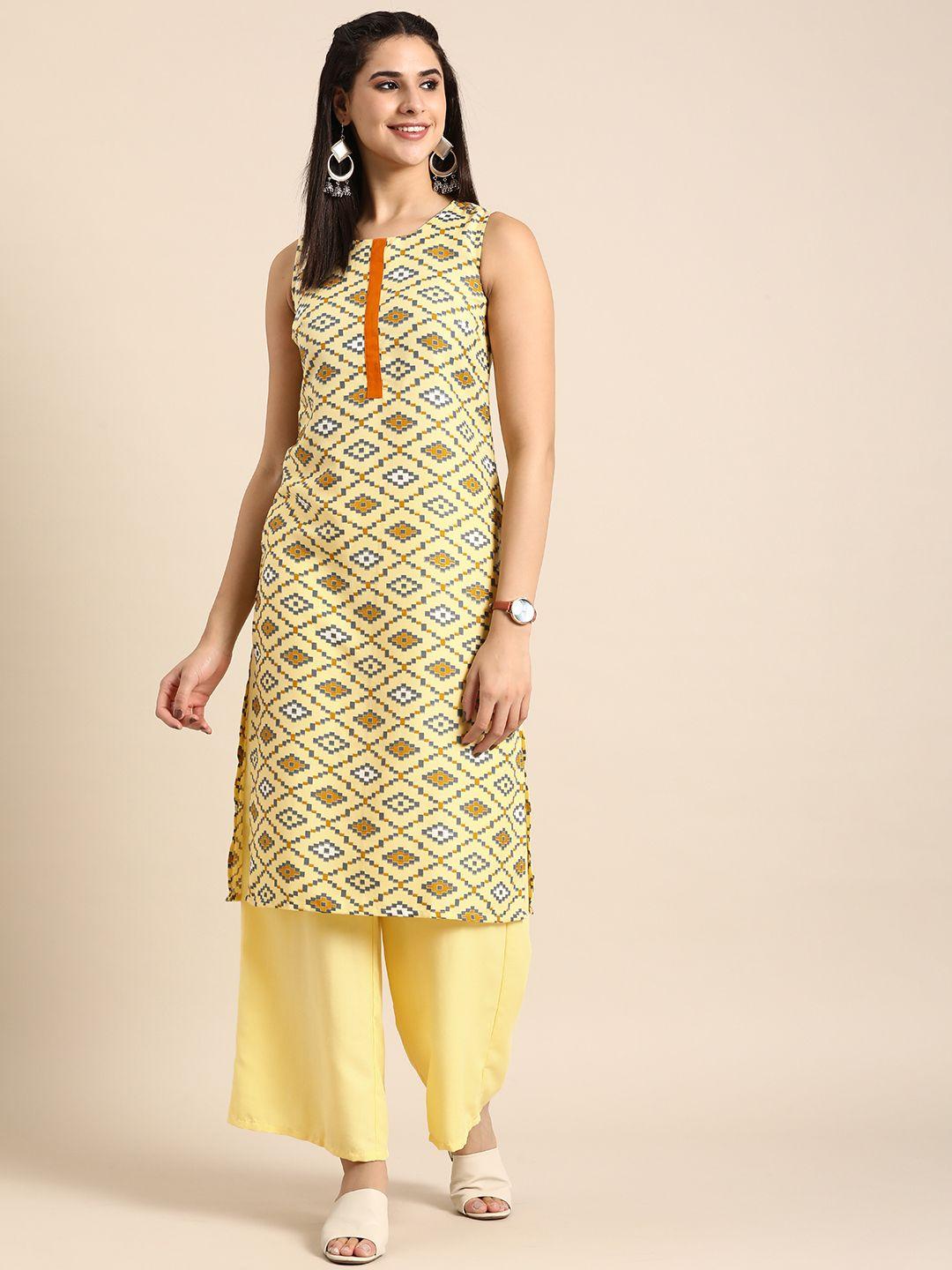 anouk women printed regular kurta with palazzos