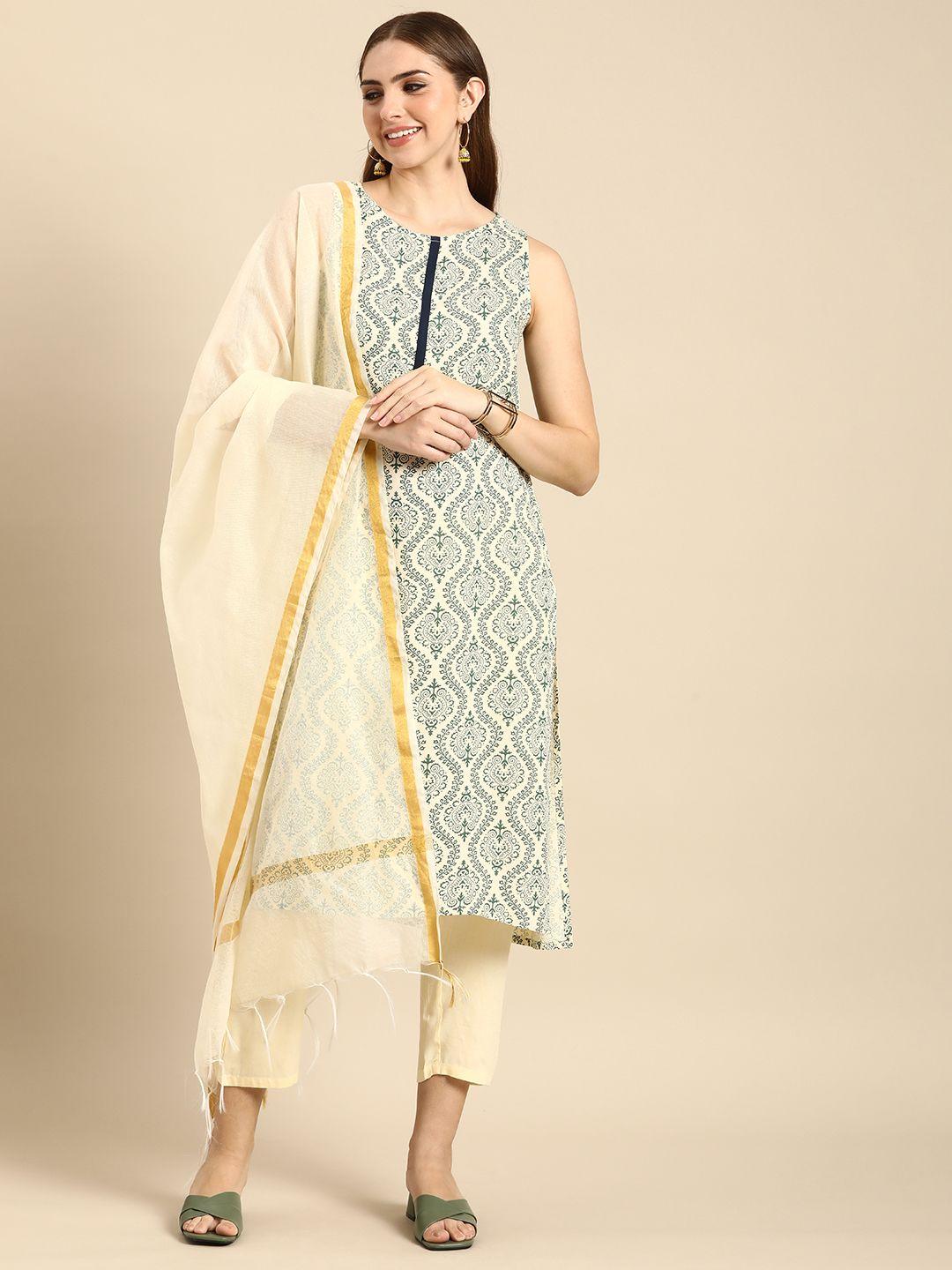 anouk women printed regular kurta with trousers & with dupatta