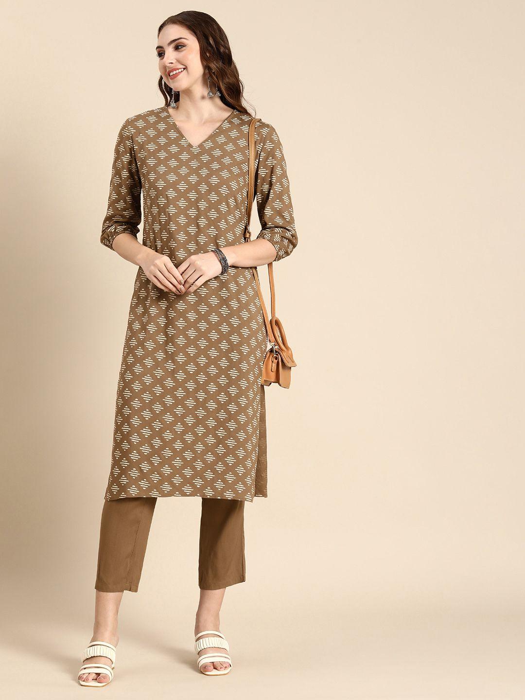 anouk women printed regular kurta with trousers