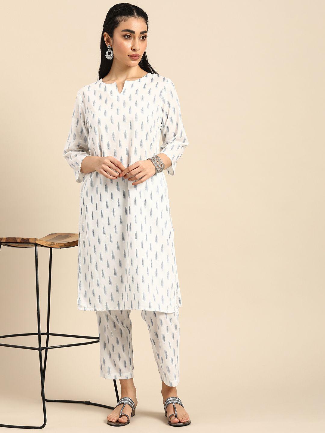 anouk women printed regular pure cotton kurta with trousers