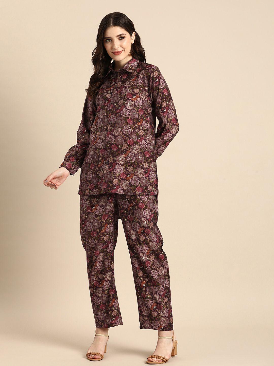 anouk women printed shirt with trousers